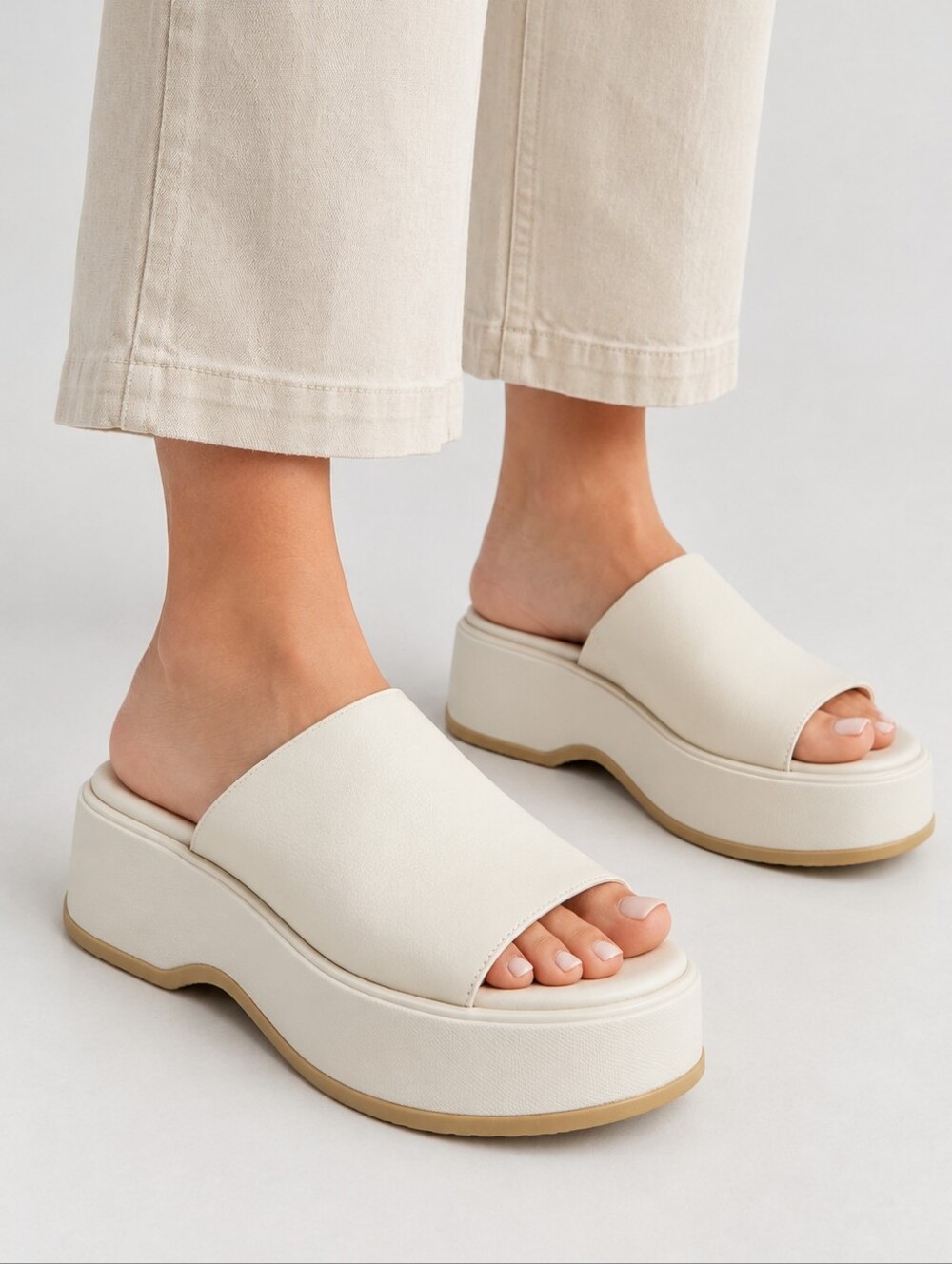 🆕️Sorel Dayspring Platform Flatform Slide Leather Sandal Bone Chalk Honey White